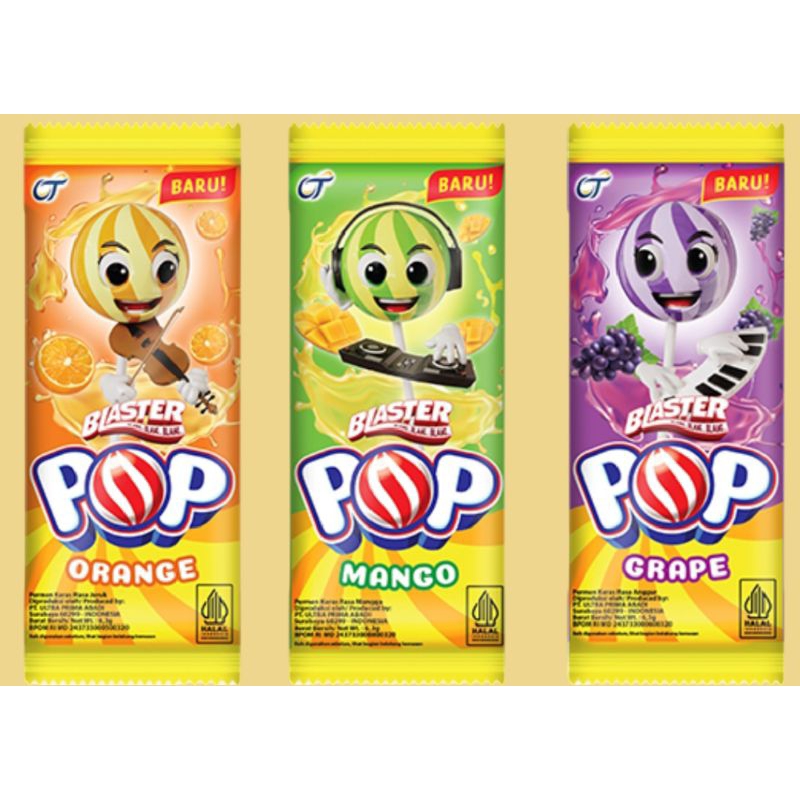 

BLASTER POP @63 gr | 1 ban isi 36 pcs | Varian rasa Mangga|Anggur|Jeruk