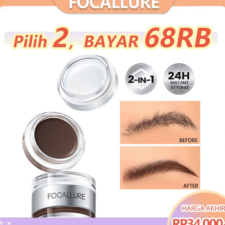 Murah Terkini  FOCALLURE Proshape Duo 2in1 Eyebrow Cream Brow Gel 3D Full Sculpted Fluffy Feathery W