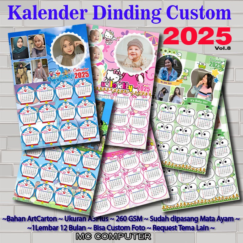 

Kalender 2025 Foto Sendiri Design Custom Ukuran 32x48cm Gantungan Eyelet K222