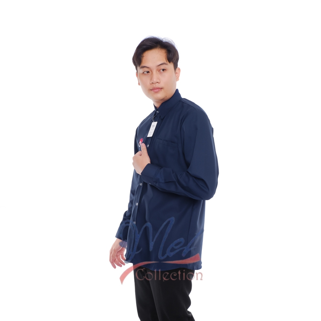 Original Premium Kemeja Pria Telkom Indonesia Navy Lengan Panjang / Bahan Semi Wool / Seragam Telkom