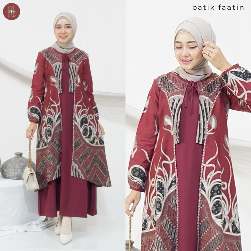 Batik Faatin | Kamala | Gamis Batik Burgundy | Gamis Batik Katun Premium  | Gamis Batik Premium Terl