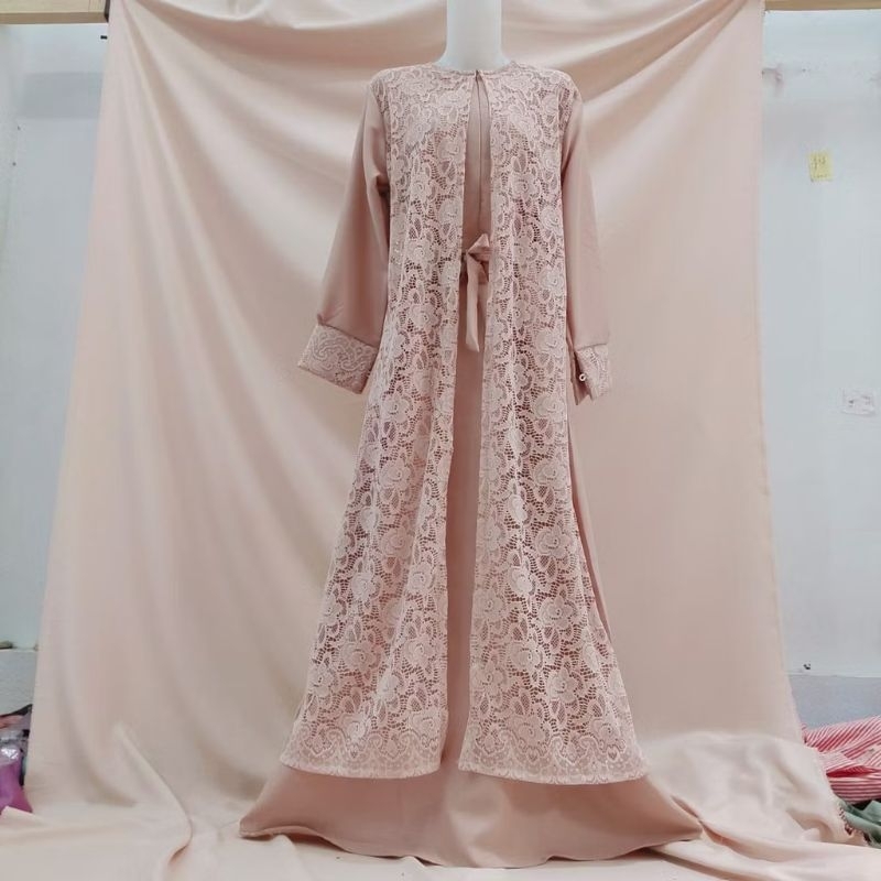 Dress Brukat Elegan Murah | Gamis Brukat Warna Coklat / Mocca