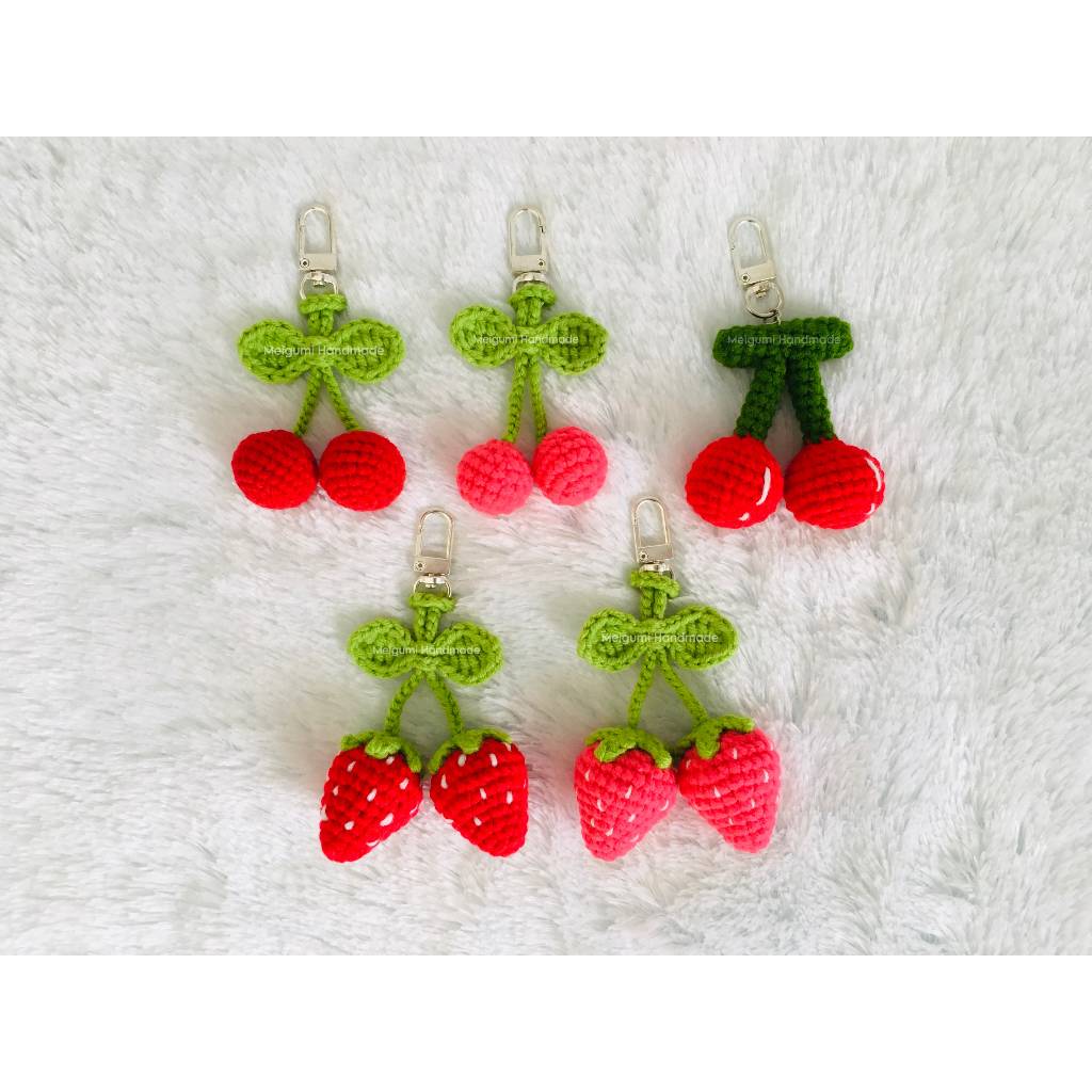 [Ready Stock] Boneka Rajut Buah / Amigurumi Buah / Gantungan Rajut Buah Strawberry, Cherry, Orange, 