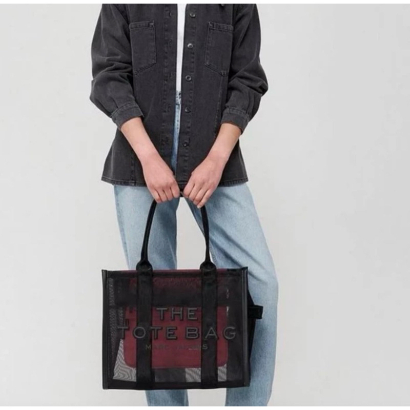 Preloved Marc Jacobs Traveler Mesh Tote Bag Large in Black Pink