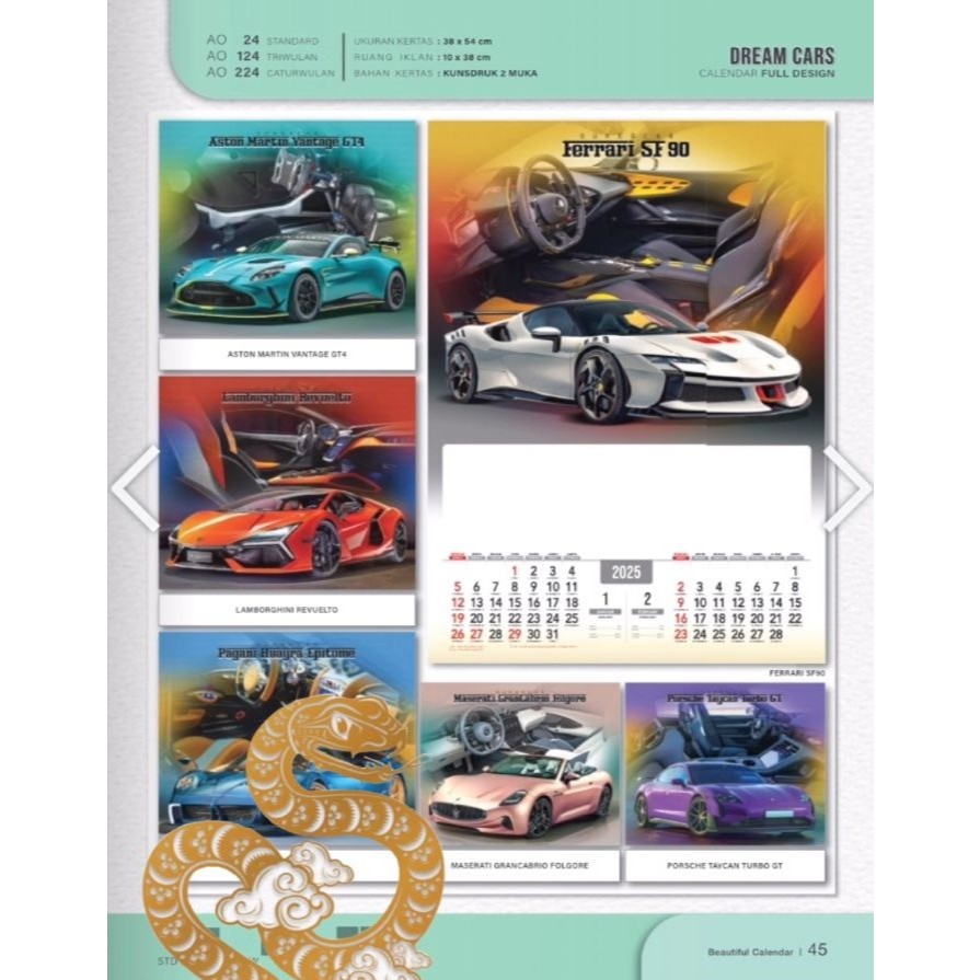 

Kalender Caturwulan Tahun 2025 Edisi Dream Cars AO 224 3 lembar 4 Bulanan Ukuran 38x54cm