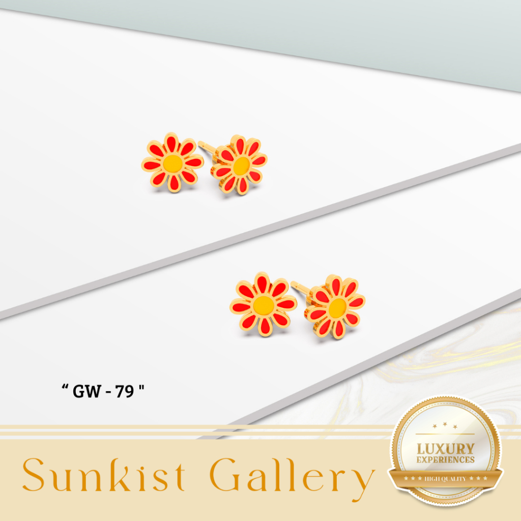 ANTING DEWASA EMAS ASLI EMAS MUDA KADAR 6K(300) & 8K (375)  MODEL GIWANG TUSUK BUNGA MERAH CANTIK DA