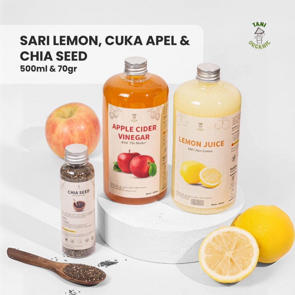

Paket Diet Cuka Apel 3 in 1 Cuka Apel Sari Lemon Chia Seed Tani Organic 500 ml Chia 70 gram - Apple Cider Vinegar - Cuka Sari Apel - Sari Lemon