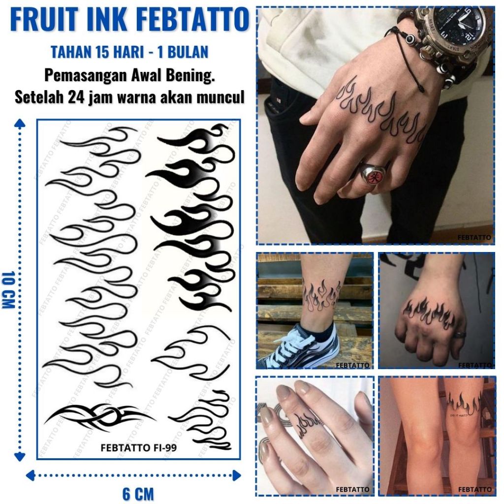 FRUIT INK Tato Api Aesthetic Fire Tahan 1 Bulan Ukuran 6cm x 10cm - FI 99 - Tato Lengan Tato Dada Ta