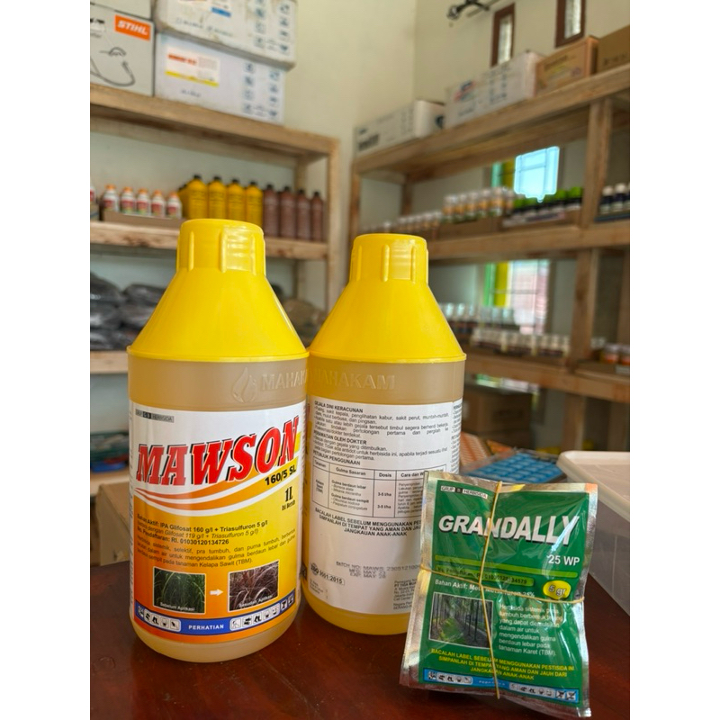 HERBISIDA MAWSON 160/5 SL 1 Liter (Bonus bubuk Grandally 25 WP) - Racun Pembasmi gulma / rumput ampu