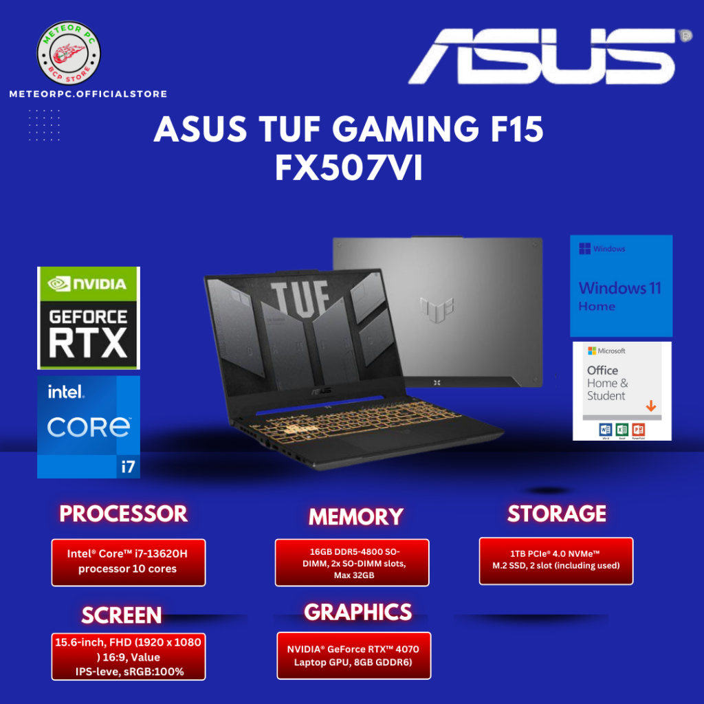 Asus TUF Gaming F15 FX507VI-I747K9M-O /Core i7-13620H/16GB/1TB SSD/RTX4070 8GB/15.6″ FHD 144Hz/Win 1