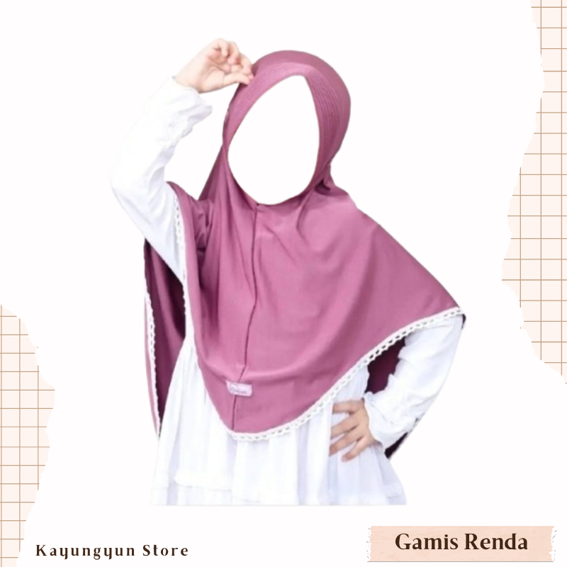 Jilbab Bergo Malay Instan Anak Hijab Renda Anak Perempuan Kerudung Anak Full Renda 1-10 Tahun