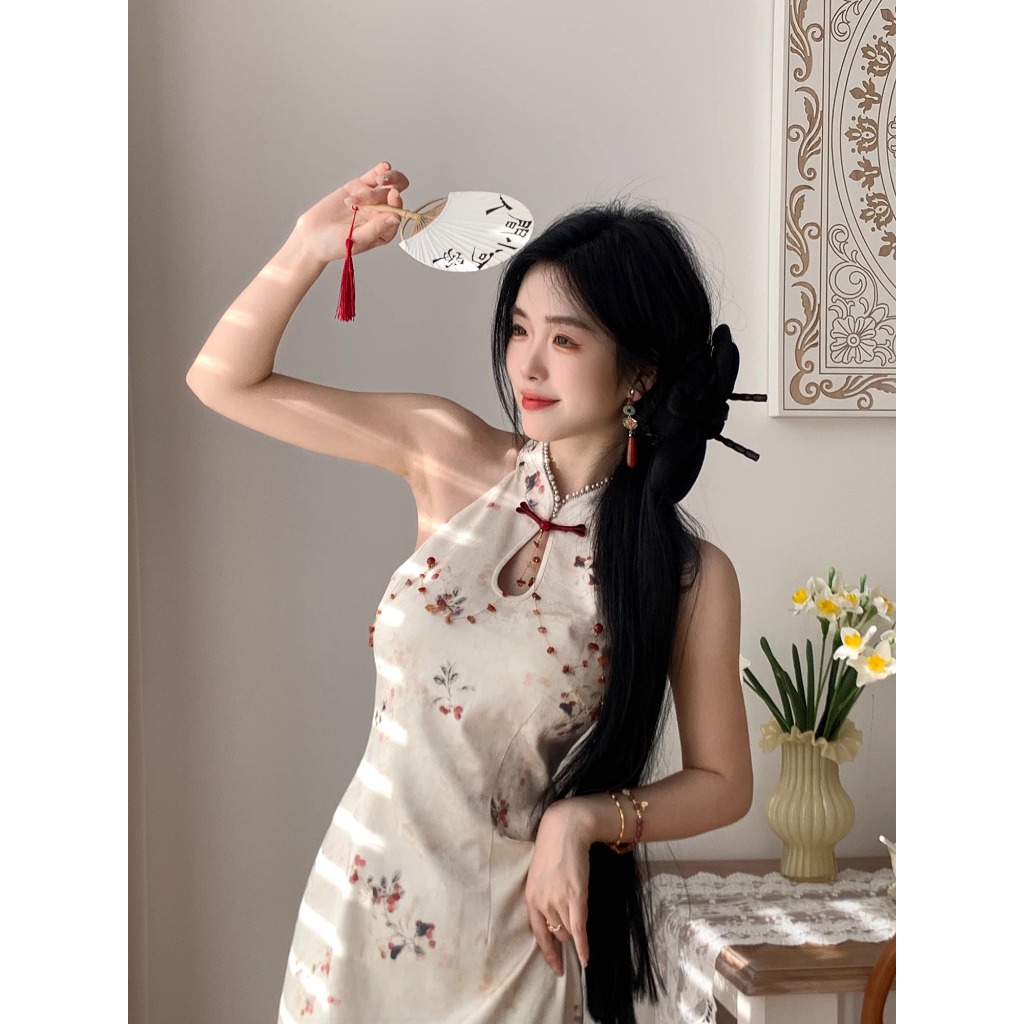 Dress Maxi Premium Wanita Import China Gaun Panjang Kasual Tanpa Lengan