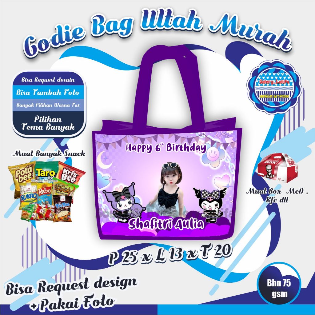

TAS ULANG TAHUN TEMA KUROMI "BISA REQUEST DESAIN LAINYA