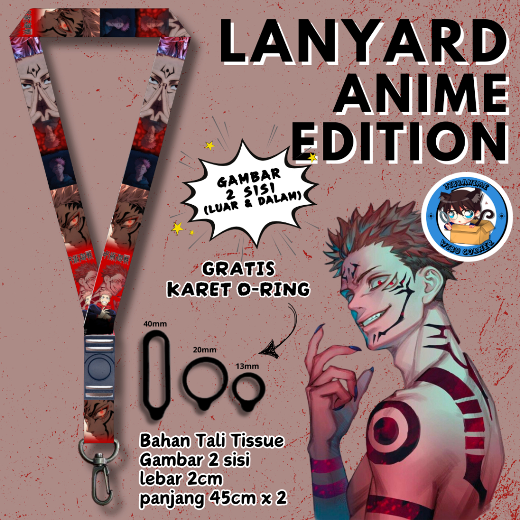 

Lanyard Panjang Anime 2 Sisi / Sukuna Jujutsu Kaisen / gantungan kunci layard keychain
