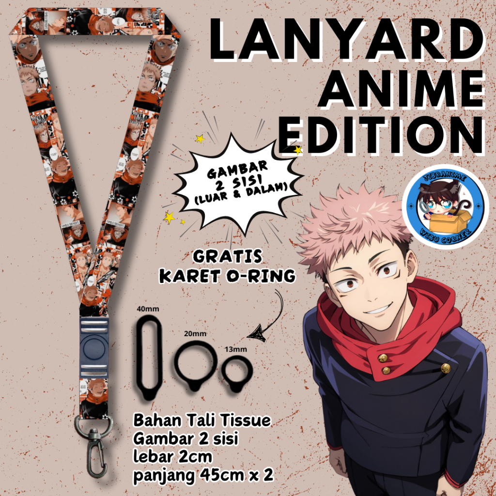 

Lanyard Panjang Anime 2 Sisi / Itadori Jujutsu Kaisen / gantungan kunci layard keychain