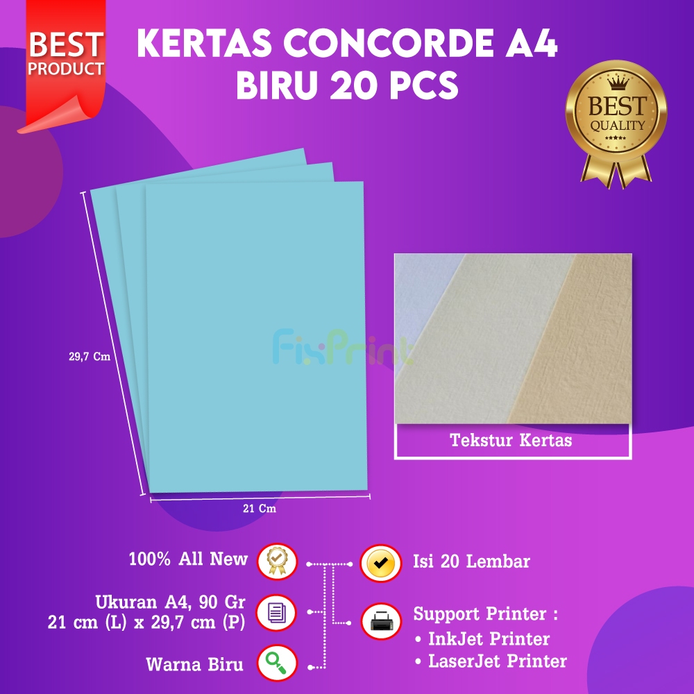 FixPrint New Kertas Concorde A4 90gr Kertas Piagam Undangan Kartu Nama Sertifikat Isi 10 Lembar 20 L