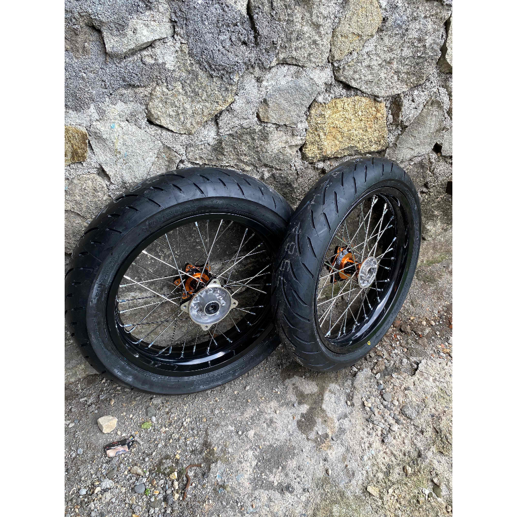 Wheelset Supermoto KLX 300/350 Ban Dunlop Baru Ring 17 Murah