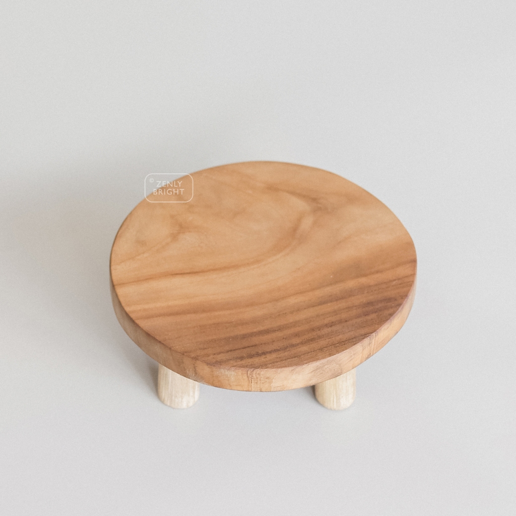 Talenan Kayu Bulat Kaki | Talenan Kayu Jati Natural | Talenan duduk | Talenan Unik