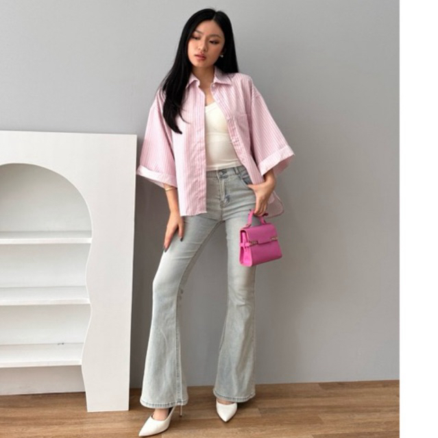 [ MAFIA ] FAY SHIRT/Kemeja outer oversize katun lengan pendek big size jumbo