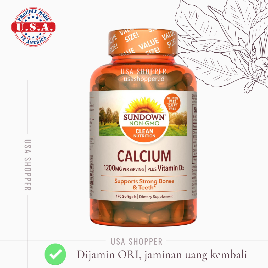 [ORI USA] Sundown Calcium 1200 mg Vitamin D3 1000 IU Support Bone & Teeth