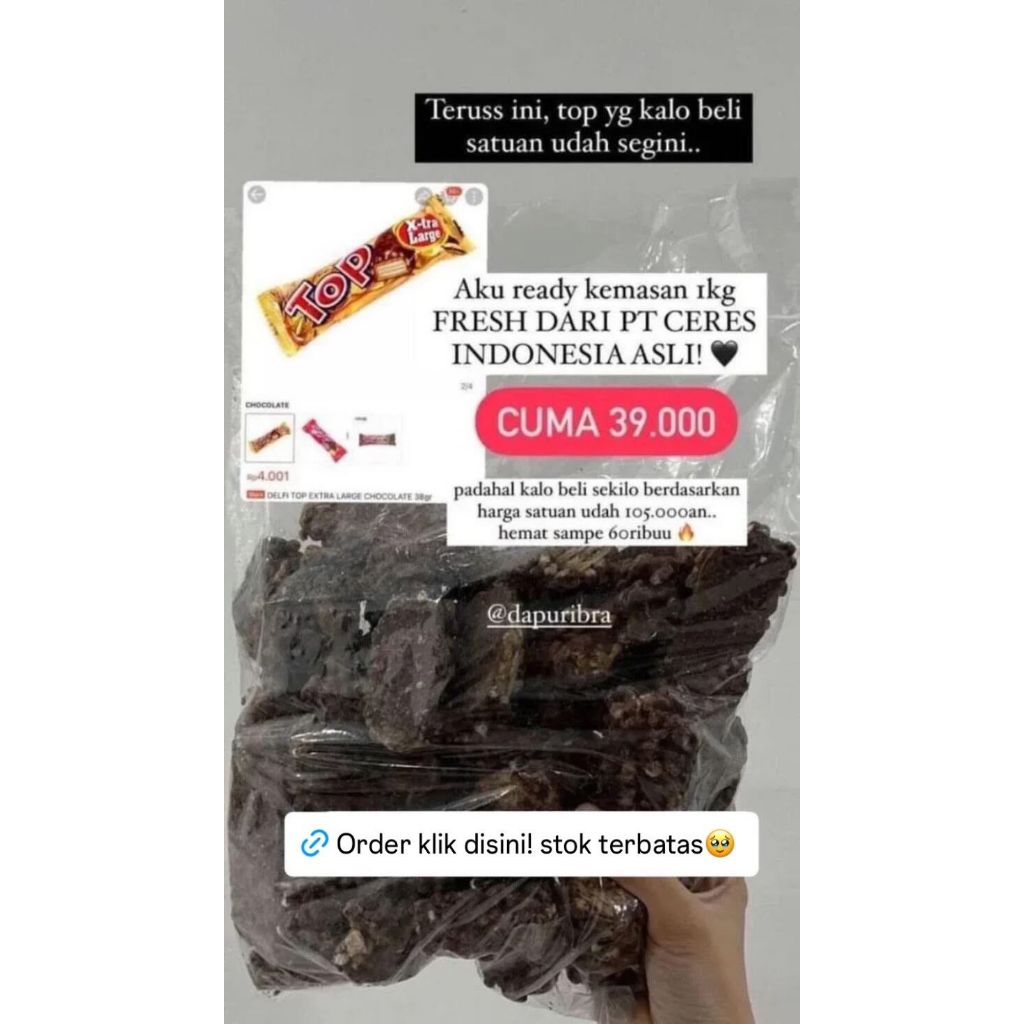 

TOP Chocolate 1Kg asli PT. Ceres FREE BABEL WRAP +DUS