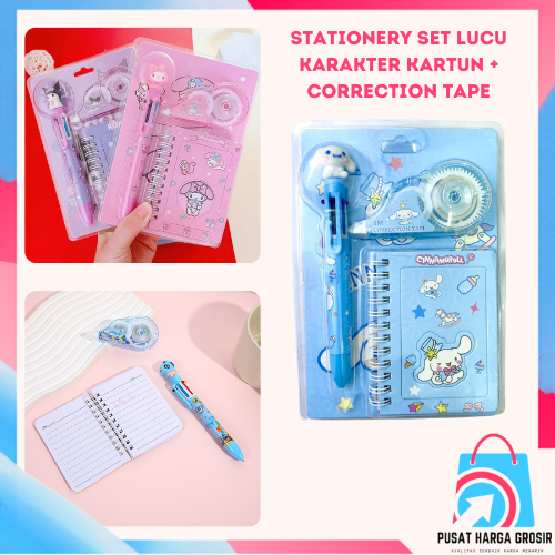 

PHG - Alat Tulis Set 3IN1 Stationery Set Lucu Karakter Kartun + Correction Tape Perlengkapan Sekolah Anak-Anak TK Souvenir Ulang Tahun Anak Alat Tulis 3 IN 1 Stationery Gift Set