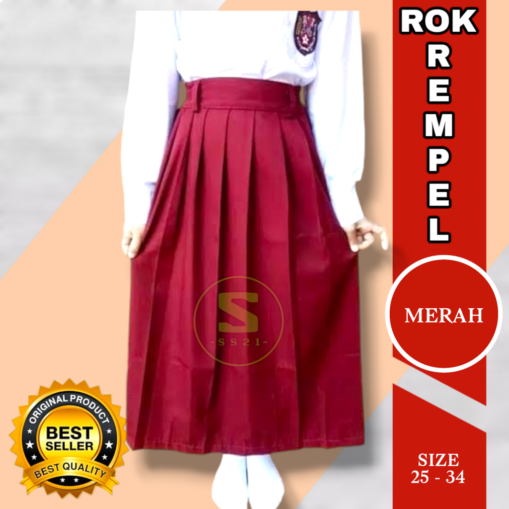 Seragam SD Rok Rempel Merah Panjang/Rok Rempel Merah kelas 1 - 6 SD/Rok Rempel Merah
