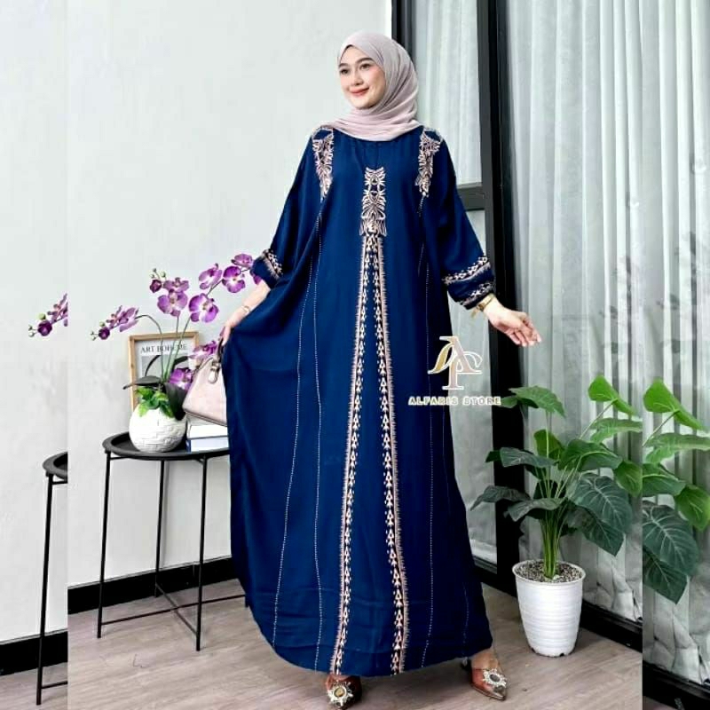 Kaftan Araa Baju Muslimah Jumbo Kaftan Rayon Premium Motif Kaftan Batik Busui Lengan Panjang Daster 