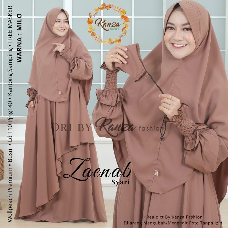 Zaenab Syar'i ORI KANZA FASHION | Gamis Set Jilbab Syar'i | Bahan Wolfis Premium