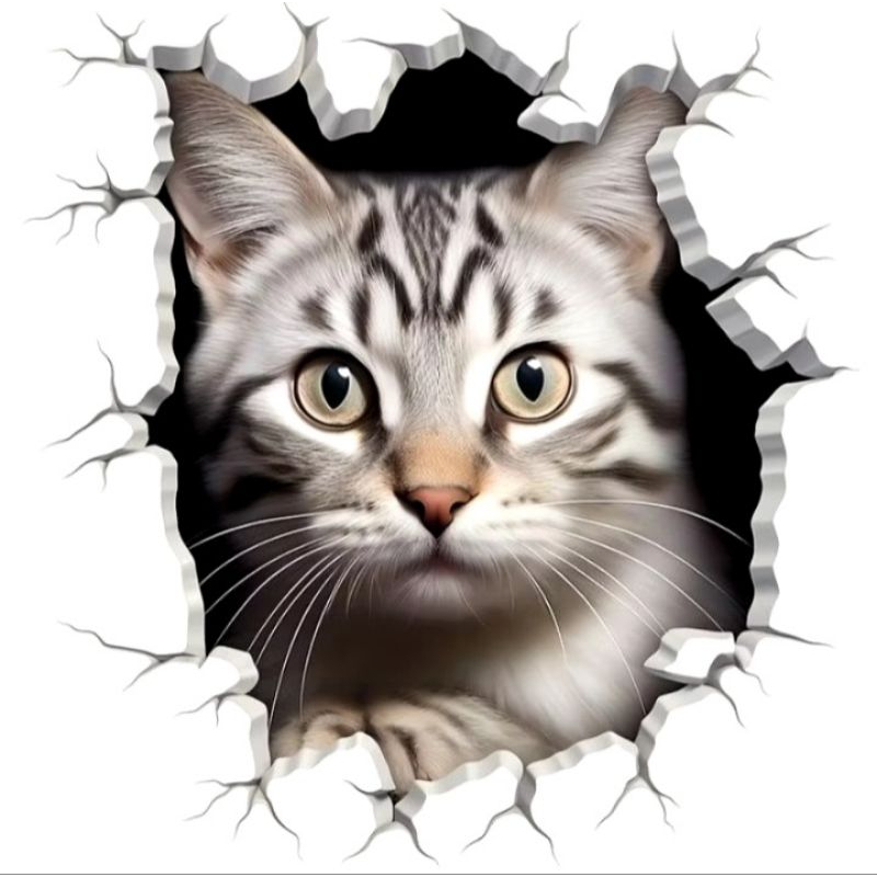 

stiker kucing lucu, stiker print cutting bahan vinil lentur anti air dan panas, ukuran 20 cm