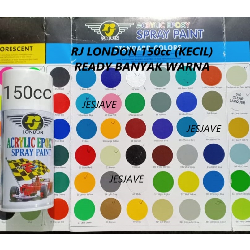 Pilok Pilox RJ London Warna Glossy Metallic Doff Candy Stabilo Hi-Temp 150cc (KECIL) Hitam Putih Cle