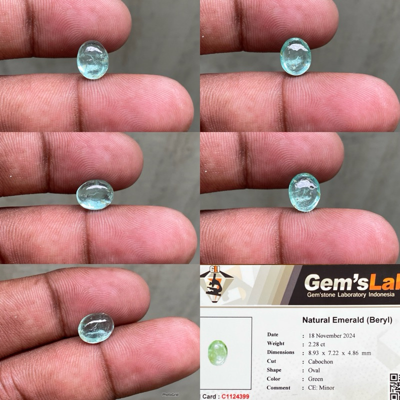 Batu Zamrud Colombia Natural Ethiopian Emerald Jamrud Cabochon CT 2.28 Dim 8.93x7.22x4.86