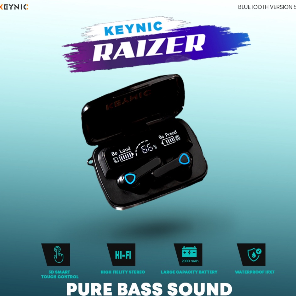 Update Sekarang  Keynic raizer pure bass sound true wireless earbuds bluetooth garansi 1 tahun
