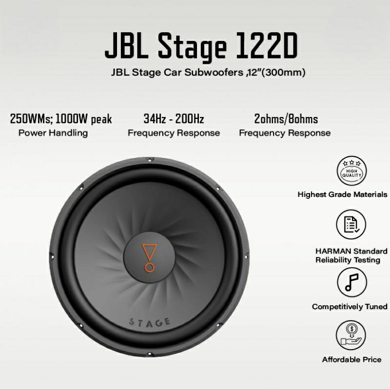 Subwoofer 12 inch JBL STAGE 122D Double Coil Magnet Subwofer Mobil 12inch 122 D
