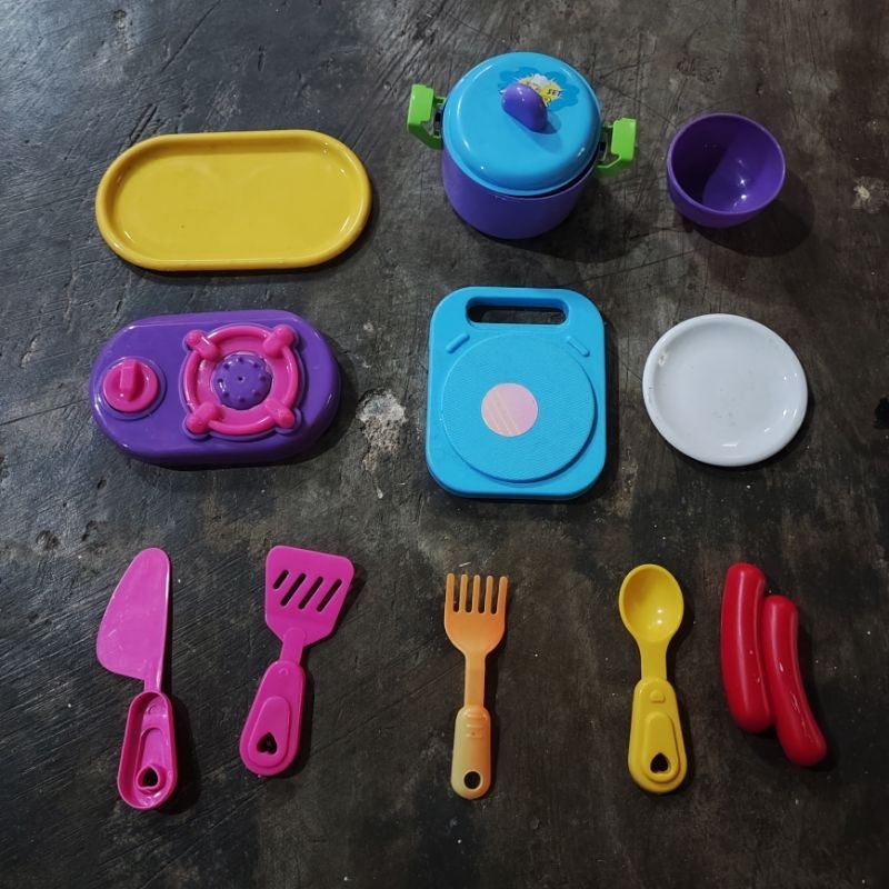 kitchen set toys mainan anak masak preloved panci kompor sendok teko edukasi toddler kindegarten