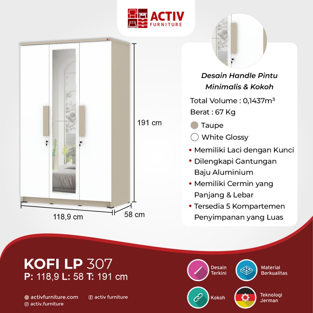 Lemari Pakaian – Kofi LP 307 – Activ Furniture