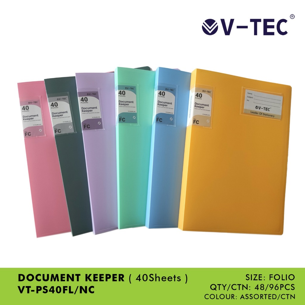 

DOCUMENT KEEPER FOLIO V-TEC / 20, 40, 60 LEMBAR SLOT VT-PS20FL/NC VT-PS40FL/NC VT-PS60FL/NC FOLDER ORGANIZER SURAT DOKUMEN SERTIFIKAT MAP ATK ALAT TULIS KANTOR WARNA PASTEL LUCU MURAH / M21 STATIONERY JOGJA