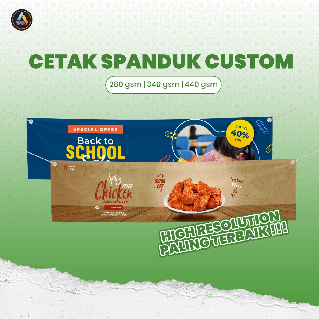 Cetak Spanduk Custom 280 gsm | 340 gsm | 440 gsm