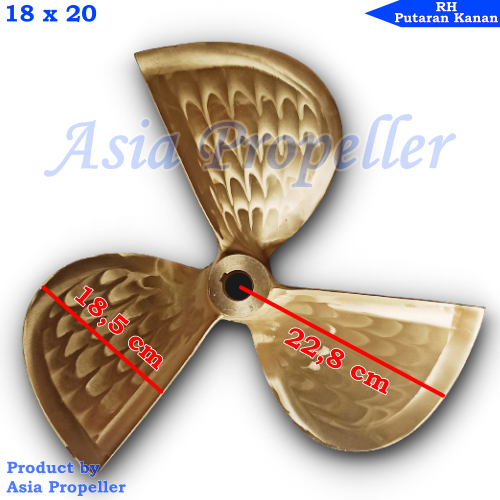 Propeller / Baling baling kapal Kuningan ukuran 18 x 20 Putaran Kanan (RH) 3 daun - Asia Propeller