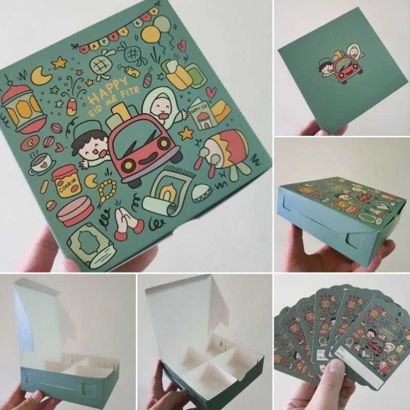 

( 10 pcs ) dus edisi idul fitri kemasan brownies mini box sekat 4 happy eid mubarak ukuran 15x15x4.5 cm