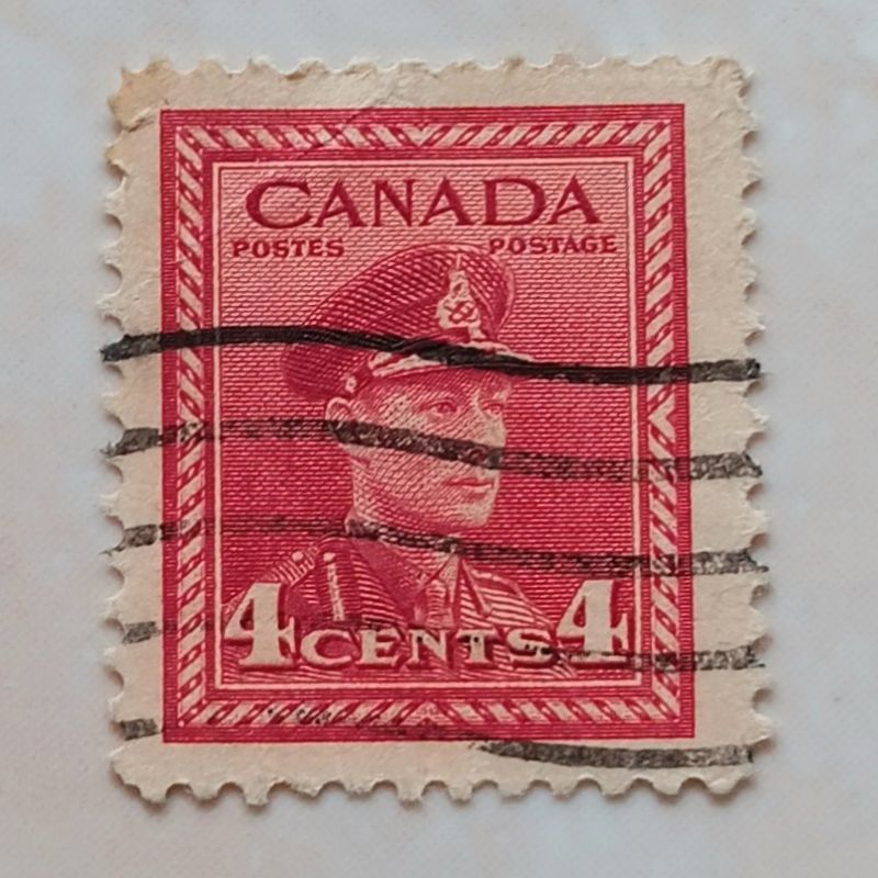 

(AA) Perangko Kanada 1943 King George VI - 1942-48 - War Issue - King George VI in Military Uniform 4 cent Used