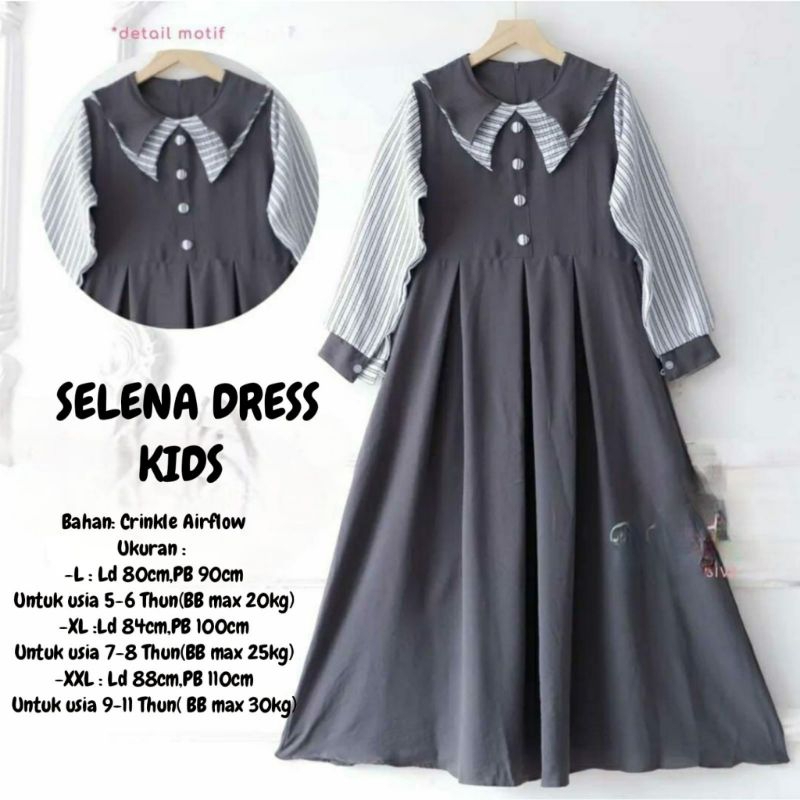 SELENA V1 GAMIS  ANAK TANGGUNG WANITA MUSLIM BAHAN CRINKLE AIRFLOW MIX KATUN SALUR ~GAMIS ANAK REMAJ