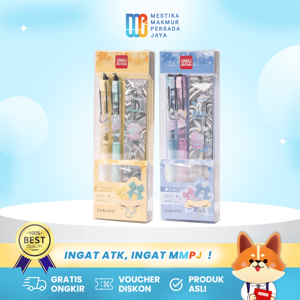 

Deli Pulpen Gel Aesthetic - 1 Pack Isi 2 + Refill Tinta Hitam SA117