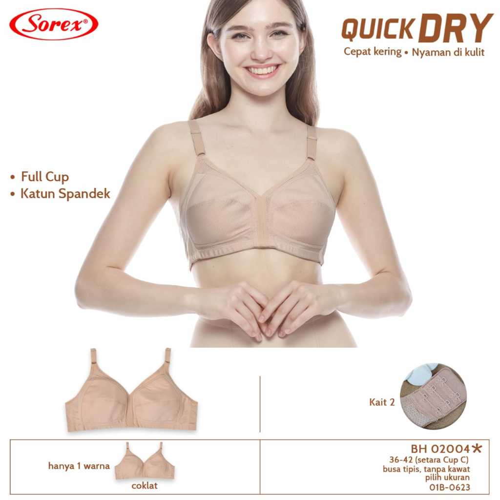 BH SOREX 02004 Busa Tipis Tanpa Kawat Full Cup katun Spandex kait 2