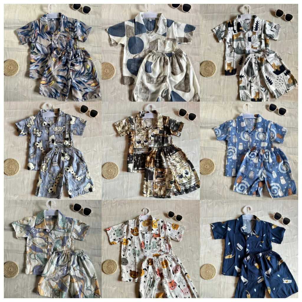 PAKET 1 3&4pcs SETELAN ANAK BAJU PANTAI PIYAMA ANAK LAKI-LAKI PEREMPUAN 1-6 TAHUN BAHAN RAYON HALOKU