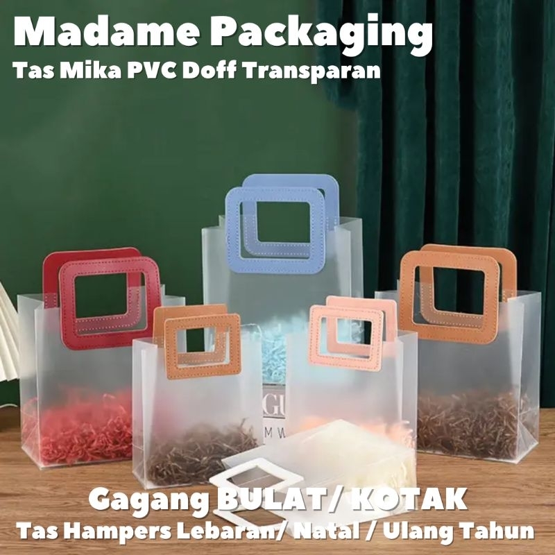 

Tas Mika PVC Doff Transparan Leather Handle Ukuran 16x8x19 GAGANG KOTAK (Min 3Pcs)