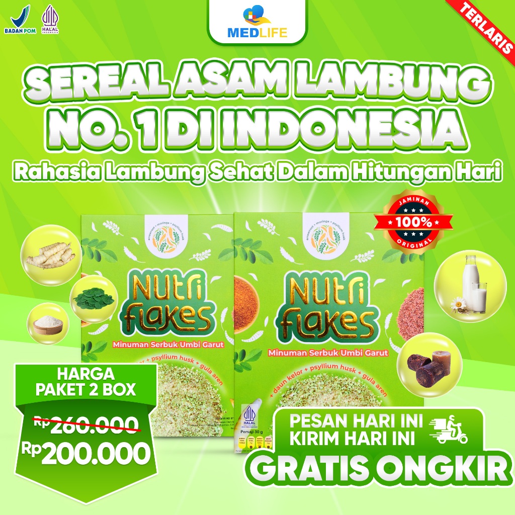 

Nutriflakes 2 Box Sereal Umbi Garut Mengatasi Asam Lambung Gerd Akut Original