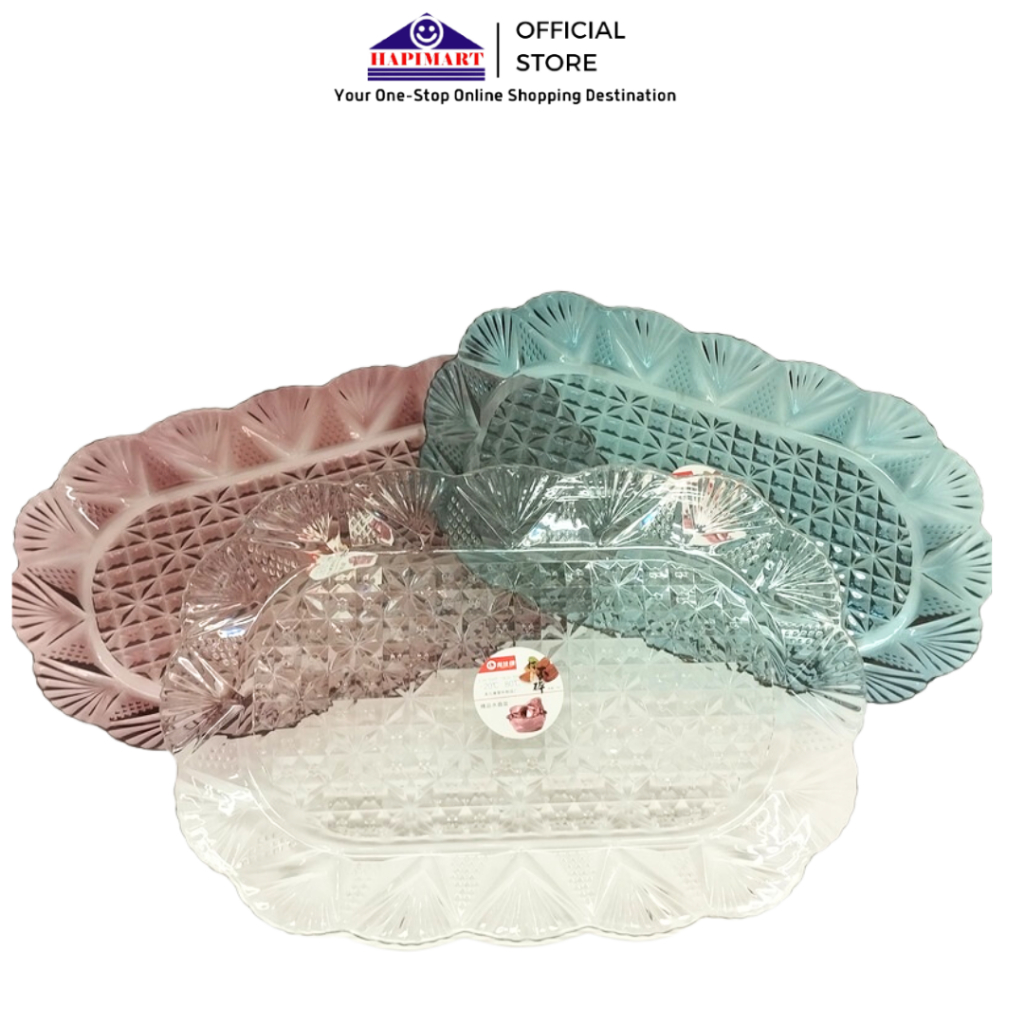Nampan Oval Kristal Detail Daun Kelapa/Nampan Tatakan Plastik Kristal/Baki Makanan/Food Tray Nampan 