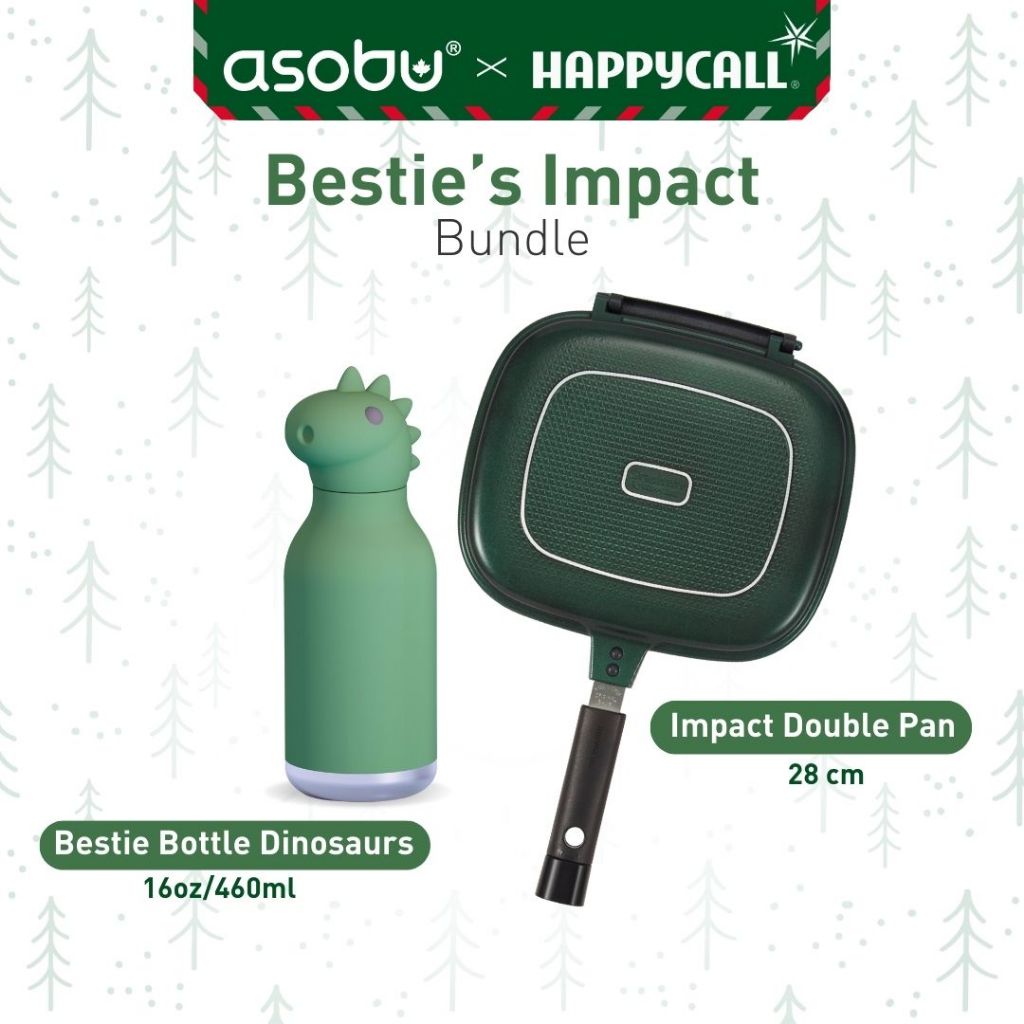 HAPPYCALL X ASOBU - BESTIE'S IMPACT (Impact Double Pan 28cm & Bestie Bottle Dinosaurs)