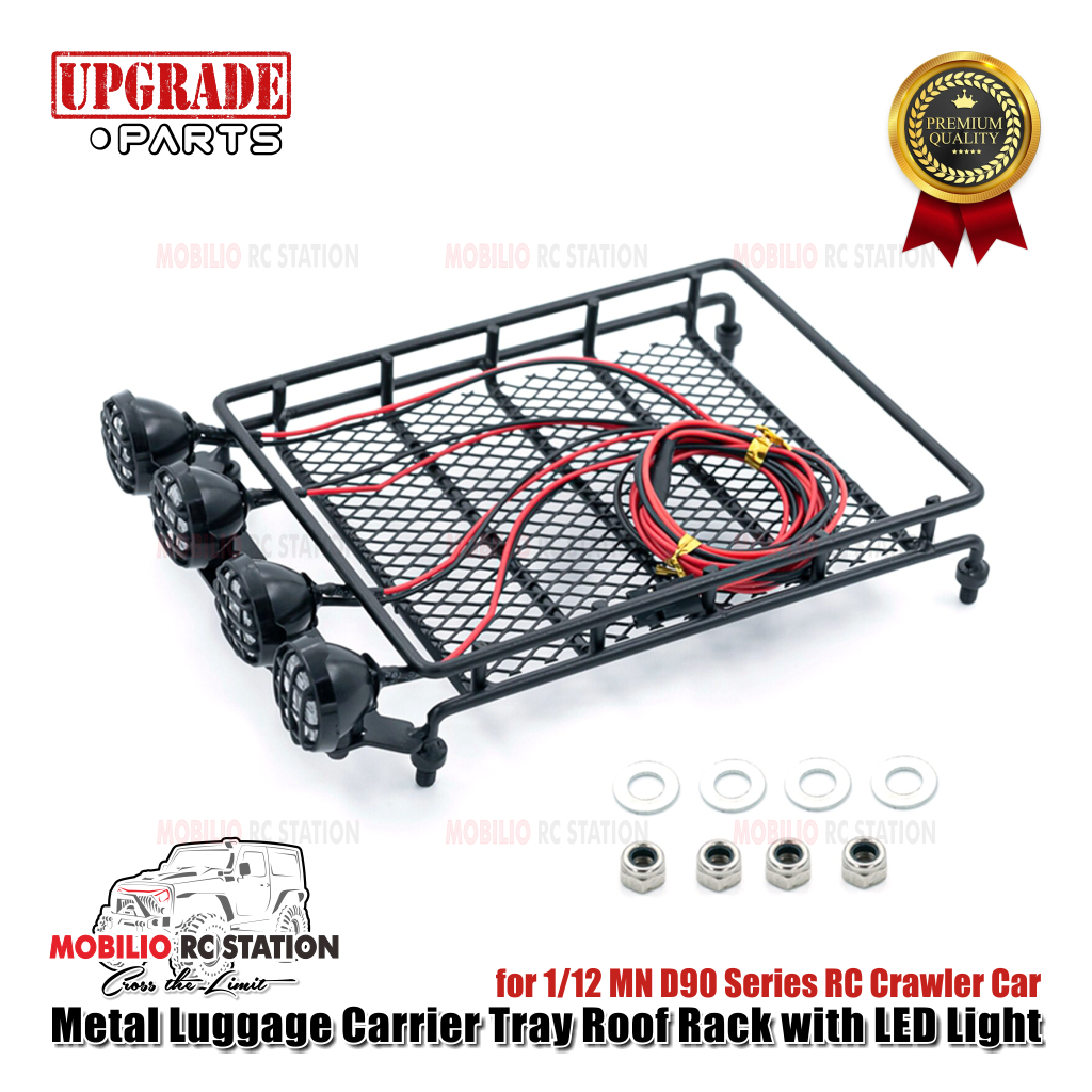 Metal Luggage Carrier Tray Roof Rack with LED Light for RC MN D90 99